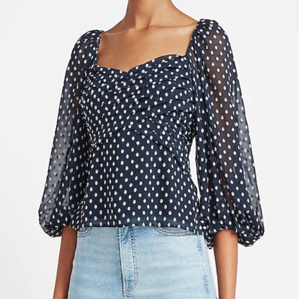 NWOT 🌸 Express Polka Dot Balloon Sleeve Blouse